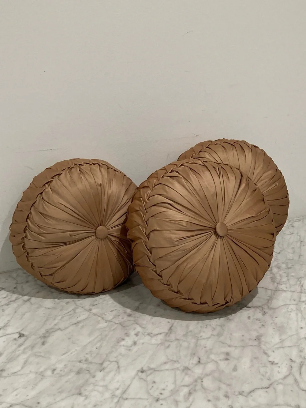 Bronze Ruched Satin Round Decorative Throw Pillows 14.5’’ Soft Polyester Filling